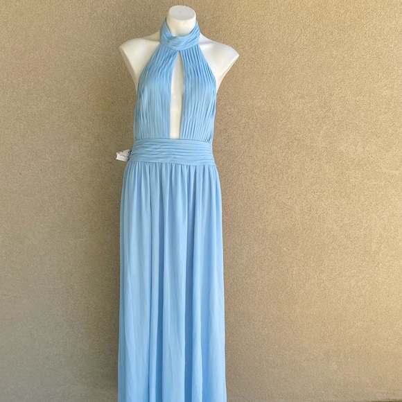 Blue Sky Deep V Neck Party Cocktail Gown Dress - Picture 2 of 8